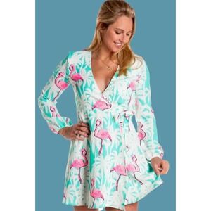 Shinesty La Flamenca Flamingos Wrap Dress Tropical Beach Size S